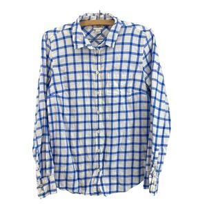 J Crew Womens M Gingham Button Up Shirt Blue White Plaid Long Sleeve Preppy